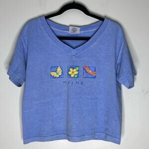 I CAN TOO Blue Multicolor Maine Cropped Unisex Style T Shirt OS